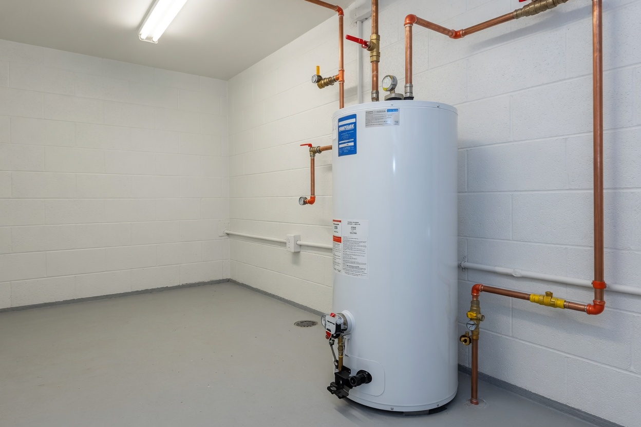 A water heater in a utility room